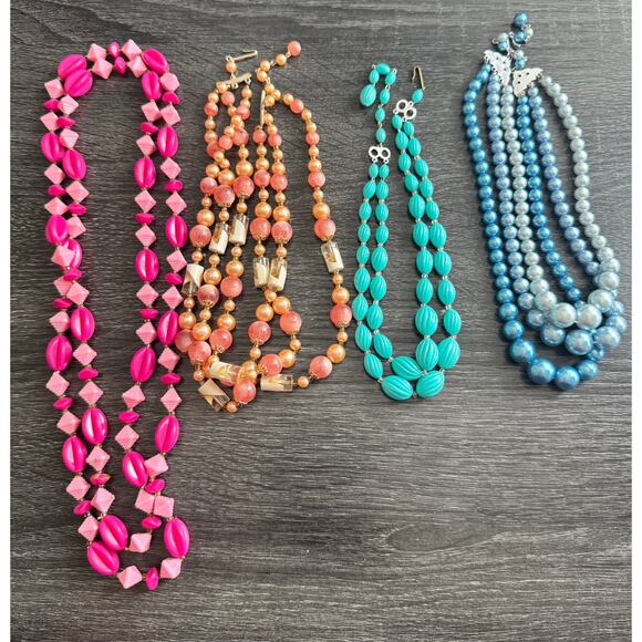 Lot Of 4 VTG Antique Germany Japan Hong Kong Beaded Statement Necklaces - Picture 1 of 10